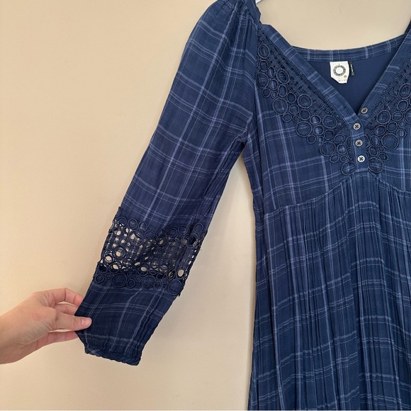 Anthropologie’s Akemi Kin Sz 2 Cottagecore Dress Navy Blue Plaid Codie Lace - Picture 4 of 16